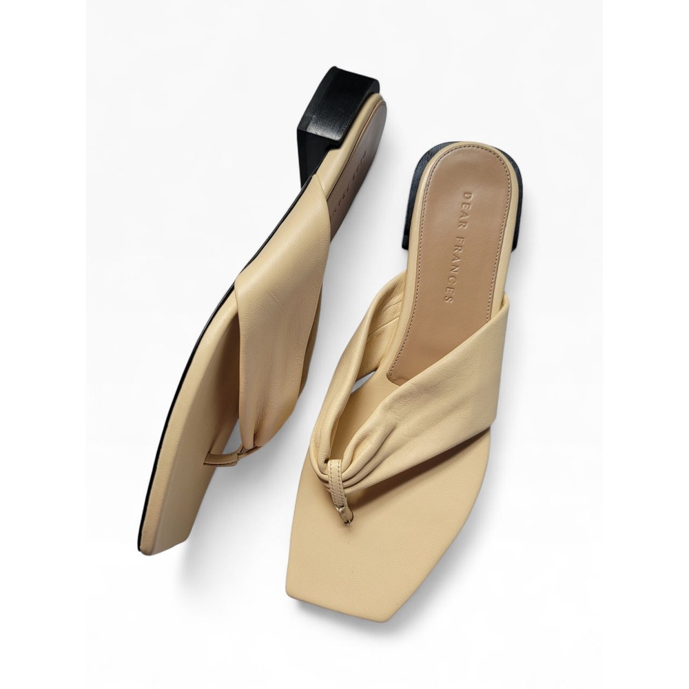 Dear Frances Ivory Leather Square Toe Thong Wrap Sandals Low Block Heel Italy 8